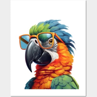 Head parrot with glasses Posters and Art